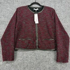 NWT Liz Claiborne Tweed Jacket Women XL Burgundy Cropped Open Work